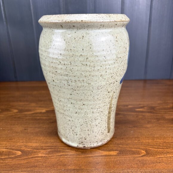 Studio Pottery Vase with Hand-Painted Blue Irises Stoneware Utensil Holder - Picture 11 of 16